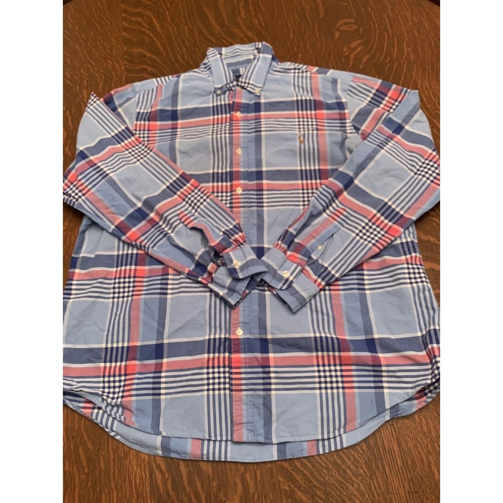 Ralph Lauren Men Size XL Checked  Long Sleeve Button Shirt Blue And Pink 0162